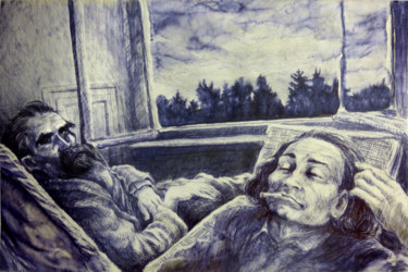 Artaud & Nietzsche Dessin intitulée "Artaud & Nietzsche" par Sébastien Bocquet, Œuvre d'art originale, Stylo à bille