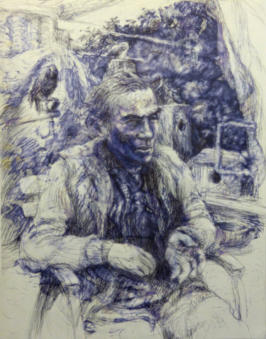 Dessin intitulée "Céline" par Sébastien Bocquet, Œuvre d'art originale, Stylo à bille