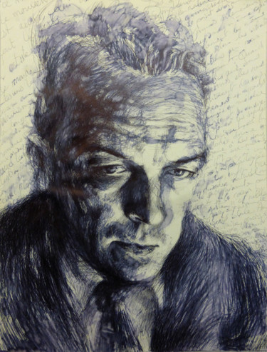 Dessin intitulée "Camus" par Sébastien Bocquet, Œuvre d'art originale, Stylo à bille