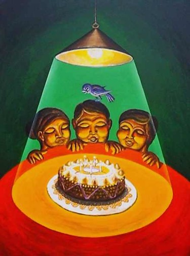 Painting titled "FIVE CANDLES" by Marcelo Novo, Original Artwork, Oil