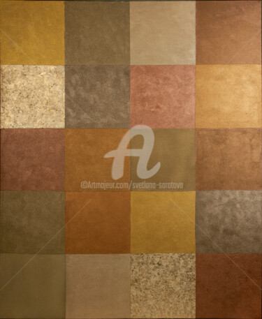 Malerei mit dem Titel "Golden squares" von Svetlana Saratova, Original-Kunstwerk, Acryl