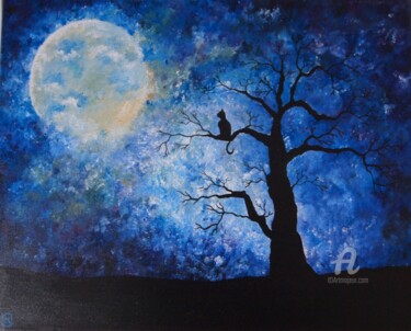 Observando la Luna 제목이 "Observando la Luna"인 미술작품 María Del Carmen Pérez로, 원작, 아크릴 나무 들것 프레임에 장착됨