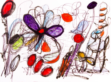 Painting titled "Watching the Plane" by Nathalie Gribinski, Original Artwork, Watercolor