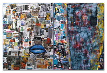 Collages intitulée "Le baiser" par Juliette Gallas, Œuvre d'art originale, Collages Monté sur Panneau de bois
