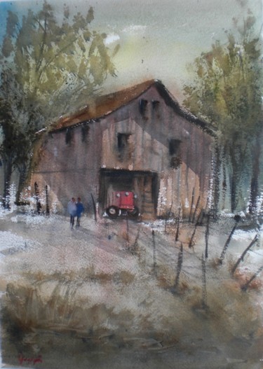 Malerei mit dem Titel "old barn" von Giorgio Gosti, Original-Kunstwerk, Aquarell