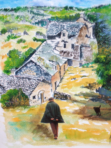 Peinture intitulée "L'homme tranquille.…" par Patrick Nevoso, Œuvre d'art originale, Aquarelle