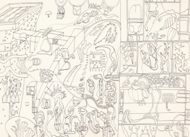 Drawing titled "Abstract Landscape" by Sandro Cocco, Original Artwork, Ink