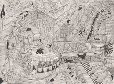 Drawing titled "Amorphous Landscape" by Sandro Cocco, Original Artwork, Ink