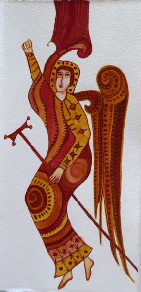 Peinture intitulée "Ange Médiéval des o…" par Laure Barlet, Œuvre d'art originale, Aquarelle