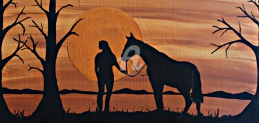 Painting titled "Silhouette cowgirl…" by Rachel Olynuk, Original Artwork, Acrylic