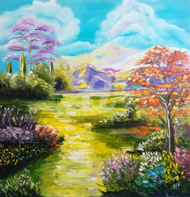 Malerei mit dem Titel "Path through the bl…" von Plakhotnyk Nataliia, Original-Kunstwerk, Öl