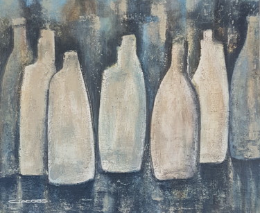 Painting titled "Bouteilles blanches" by Catjac, Original Artwork, Acrylic