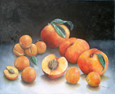 Peinture intitulée "Abricots et pêches…" par Marc Haumont, Œuvre d'art originale, Huile