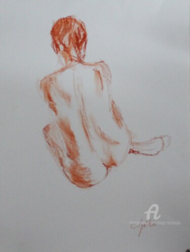 Dessin intitulée "Nu assis pastel à l…" par Chéker, Œuvre d'art originale, Pastel