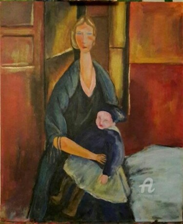 Peinture intitulée "La maternité d'aprè…" par Rodolphe Lavayssiere, Œuvre d'art originale, Acrylique