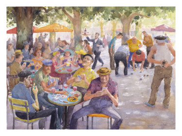 Peinture intitulée "Pétanque-26." par Vincent Monluc, Œuvre d'art originale, Aquarelle