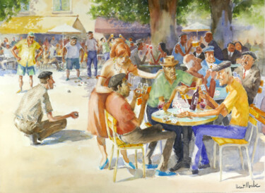 Peinture intitulée "Trois joueurs de ca…" par Vincent Monluc, Œuvre d'art originale, Aquarelle