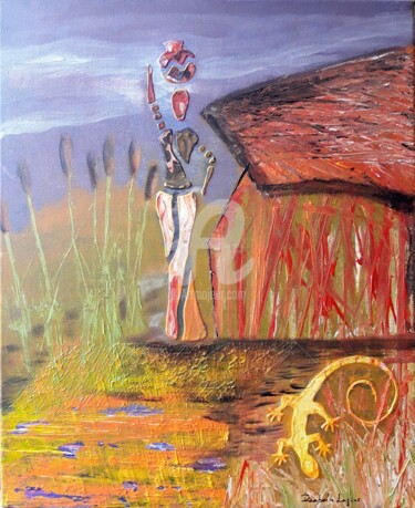 绘画 标题为“Scène africaine” 由Pinkivioletblue, 原创艺术品, 丙烯 安装在木质担架架上