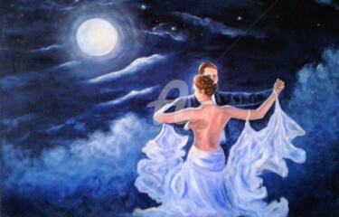 Peinture intitulée "La luna blue" par Lucie Robichaud, Œuvre d'art originale, Huile