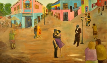 Painting titled "caminito" by Asher, Original Artwork, Oil Mounted on Wood Stretcher frame