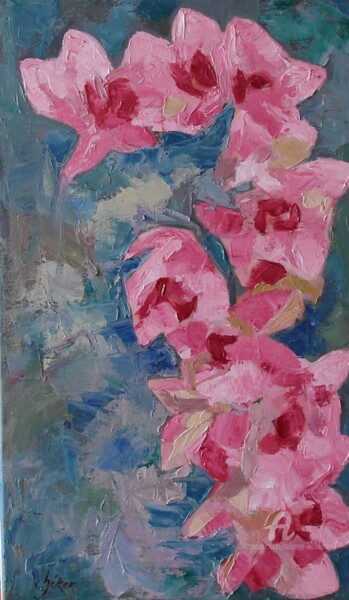 Peinture intitulée "Orchidée" par Chéker, Œuvre d'art originale, Huile Monté sur Châssis en bois
