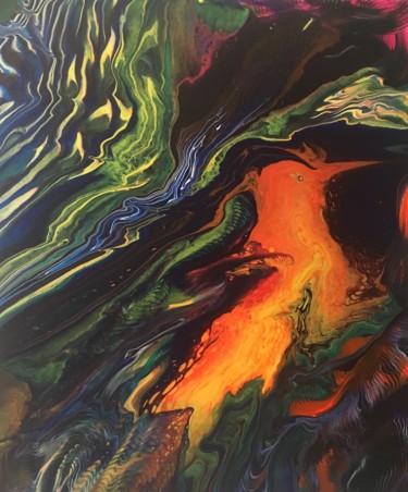 Peinture intitulée "Oiseau de feu" par Hkine, Œuvre d'art originale, Acrylique
