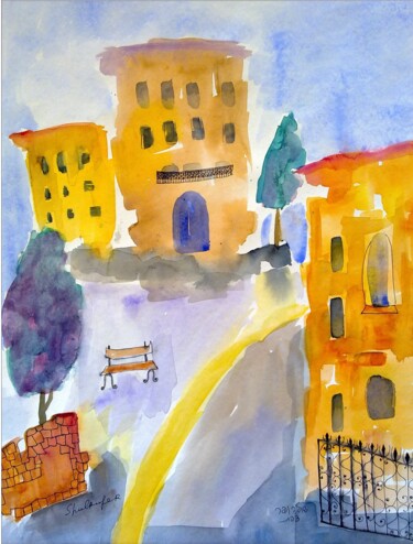 绘画 标题为“Street in Safed 2” 由Janna Shulrufer, 原创艺术品, 水彩