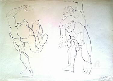 Athletes Peinture intitulée "Athletes" par Slobodan Spasojevic (Spaki), Œuvre d'art originale, Encre