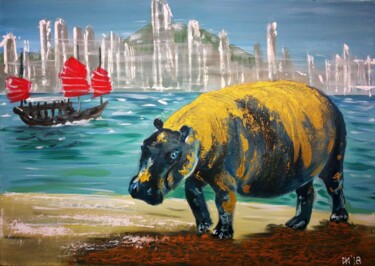 Painting titled "Promenade de jour" by Michael Jiliak, Original Artwork, Acrylic