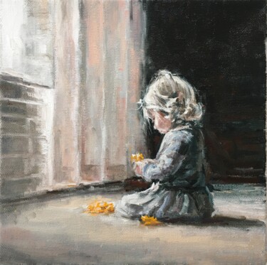 Little Girl and flower Oil Painting On Canvas 제목이 "Little Girl and flo…"인 미술작품 Vsevolod Chistiakov로, 원작, 기름