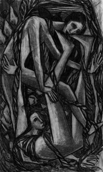 Painting titled "Les valseuses #arti…" by Cynthia Pedrosa, Original Artwork, Charcoal Mounted on Wood Stretcher frame