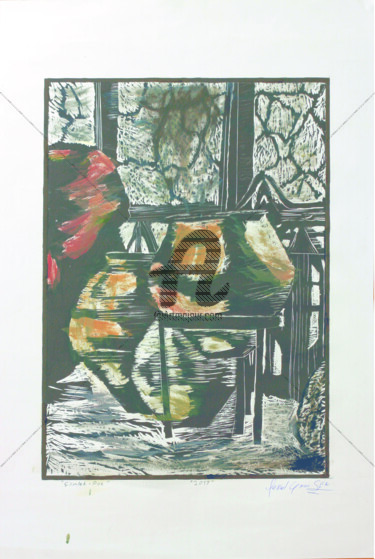 Printmaking titled ""Çömlek. Pot."" by Veysel Şen, Original Artwork, Linocuts