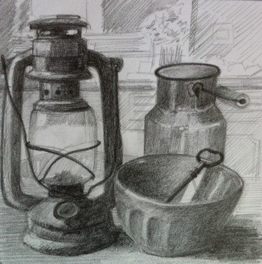 Tekening getiteld ""Brocante"" door Philippe Barluet, Origineel Kunstwerk, Potlood