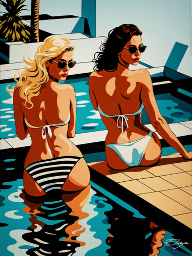 绘画 标题为“Two Women Summer Po…” 由Elena Zaharia, 原创艺术品, 丙烯 安装在木质担架架上