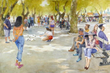 Peinture intitulée "Pétanque 32." par Vincent Monluc, Œuvre d'art originale, Aquarelle