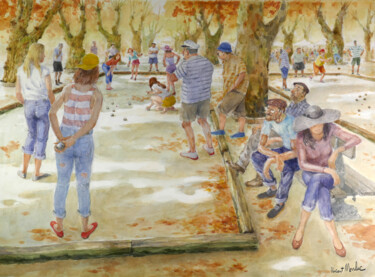 Peinture intitulée "Pétanque 33." par Vincent Monluc, Œuvre d'art originale, Aquarelle