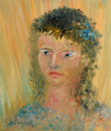 Chair de couleurs douces ou Visage à la fleur bleu 绘画 标题为“Chair de couleurs d…” 由Marie-Sophie Ewreïnoff (Sofi Ewreïnoff), 原创艺术品, 油