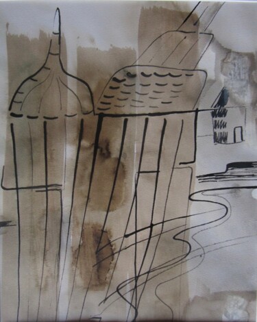 "Toitures"(©)adagp Dessin intitulée ""Toitures"(©)adagp" par Catherine Drouin-Goutal, Œuvre d'art originale, Encre