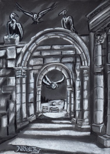 Dessin intitulée "Les Vautours de Pal…" par Nathalitay, Œuvre d'art originale, Conté