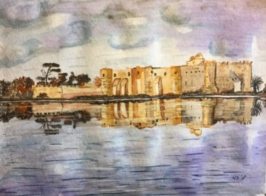 Malerei mit dem Titel "Borj espagnol" von Gudrun Sageder, Original-Kunstwerk, Aquarell