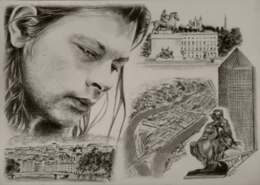 Dessin intitulée "Lyon presqu'ile, Be…" par Fam, Œuvre d'art originale, Crayon