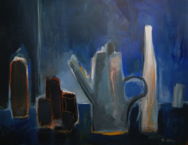 Théière bleue, bouteille et pots Painting titled "Théière bleue, bout…" by Hervé Marchelidon, Original Artwork, Acrylic