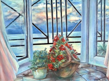 Painting titled ""Evening set from t…" by Reda Pinchera, Original Artwork, Oil