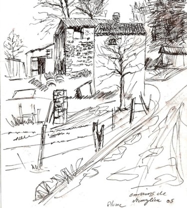 Dessin intitulée "Environs de Manglieu" par Patrick Nevoso, Œuvre d'art originale, Stylo à bille