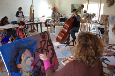 Peinture intitulée "Lucie à l'accordéon." par Nadine Nacinovic, Œuvre d'art originale, Acrylique