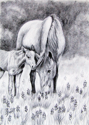 Dessin intitulée "Mère et enfant" par Brigitte Dumont, Œuvre d'art originale, Crayon