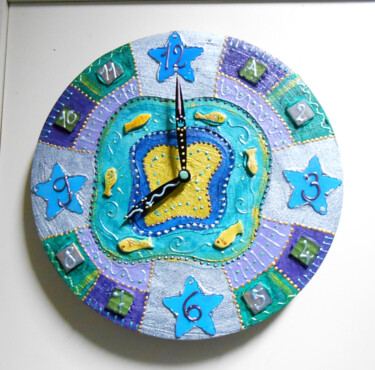 设计 标题为“Horloge "mer bleue"…” 由Odile Maffone Mosaïque Joyeuse, 原创艺术品, 家居装饰