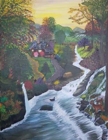 Painting titled "Paysage printanier" by Marilyn, Original Artwork, Acrylic