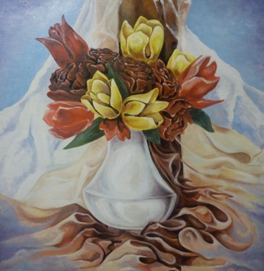 Painting titled "Тюльпаны" by Elena Krutykh, Original Artwork, Oil