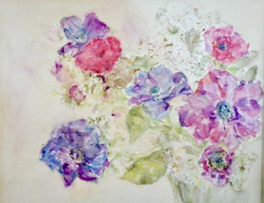 Peinture intitulée "Bouquet déstructuré" par Catherine Claude, Œuvre d'art originale, Aquarelle